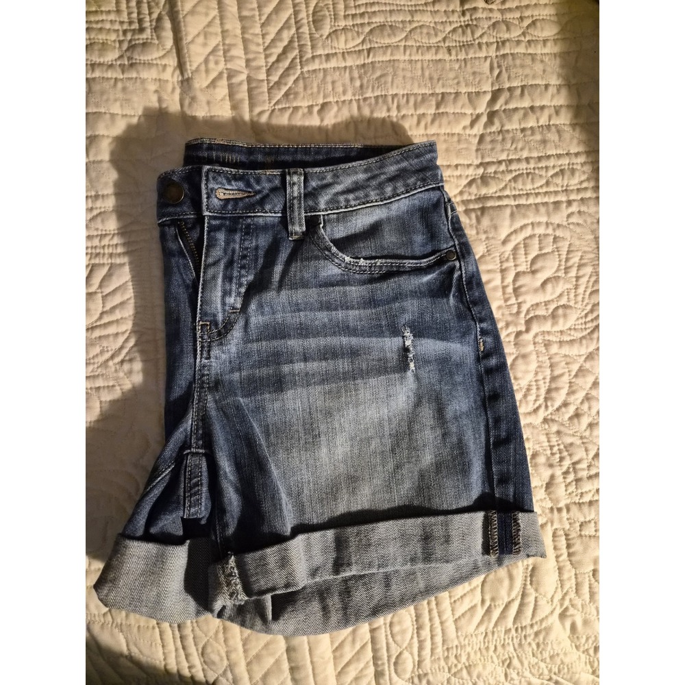 Jennifer Lopez Womens Size 2 Medium Wash Distressed Cuffed Denim Shorts